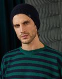 Round-neck wool-and-Alpaca sweater in green-and-blue stripes 4