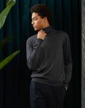 Mock neck sweater in grey total-easy-care worsted wool 1