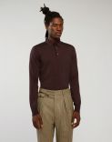 Long-sleeve polo shirt in burgundy cashmere 1