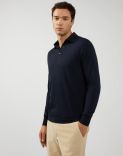 Long-sleeve polo shirt in blue cashmere 1