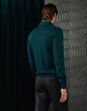 Long-sleeve polo shirt in green worsted wool 3