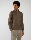 Hazel-brown polo shirt in worsted wool 1