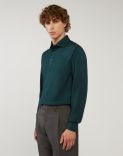 Polo shirt in pure green worsted wool 1
