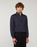 Blue stockinette-stitch polo shirt 1