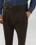 Double-pleat trousers in a blue-and-brown micro houndstooth pattern 1