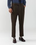 Double-pleat trousers in a blue-and-brown micro houndstooth pattern 2