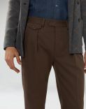Brown-and-beige trousers in stretchy wool and cotton  1