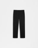 Black stretch wool fabric regular straight-leg trousers 1
