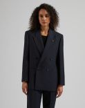 Blue double-breasted jacket lined with wool fabric 2