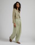 Green linen cloth loose-fitting, low-waisted trousers 3