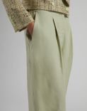 Green linen cloth loose-fitting, low-waisted trousers 5