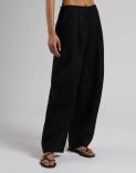 Black linen cloth loose-fitting, low-waisted trousers 2
