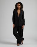 Black linen cloth loose-fitting, low-waisted trousers 3