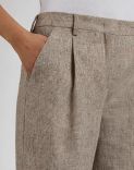 Brown linen trousers with a glen plaid design 5