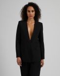 Black stretch wool cloth single-breasted collarless jacket 2