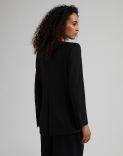 Black stretch wool cloth single-breasted collarless jacket 4