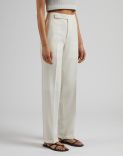 Silver and white pinstripe lurex wool canvas trousers 2