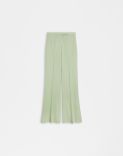 Pantalon vert à taille haute et fond évasé en toile de laine stretch 1