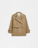 Beige water-repellent double-breasted short trench coat 1