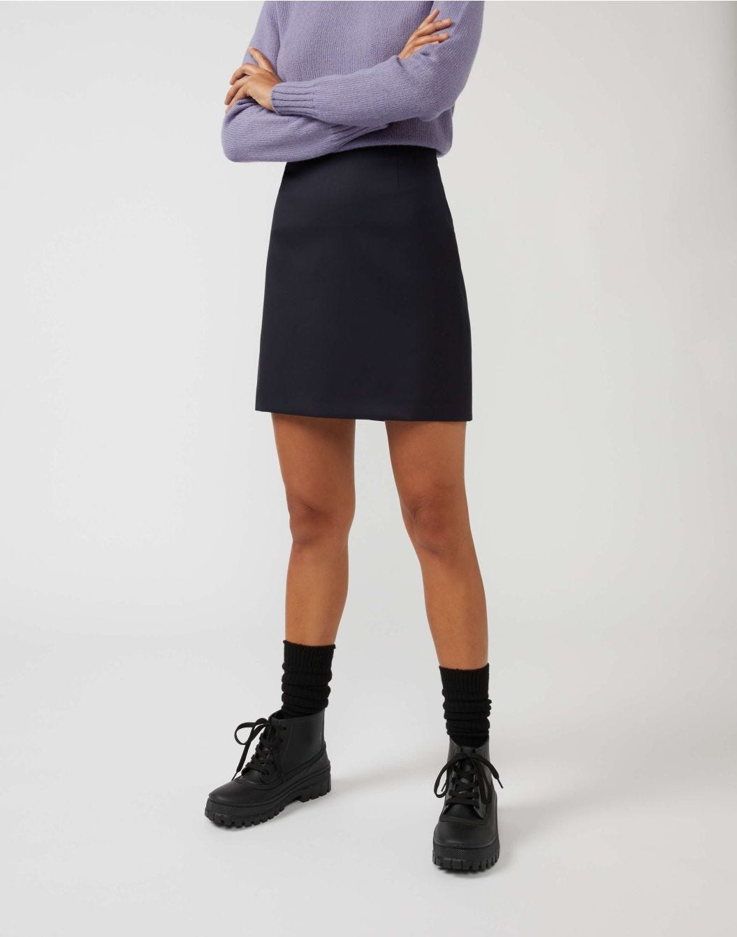 Blue woollen mini skirt with size-zip closure