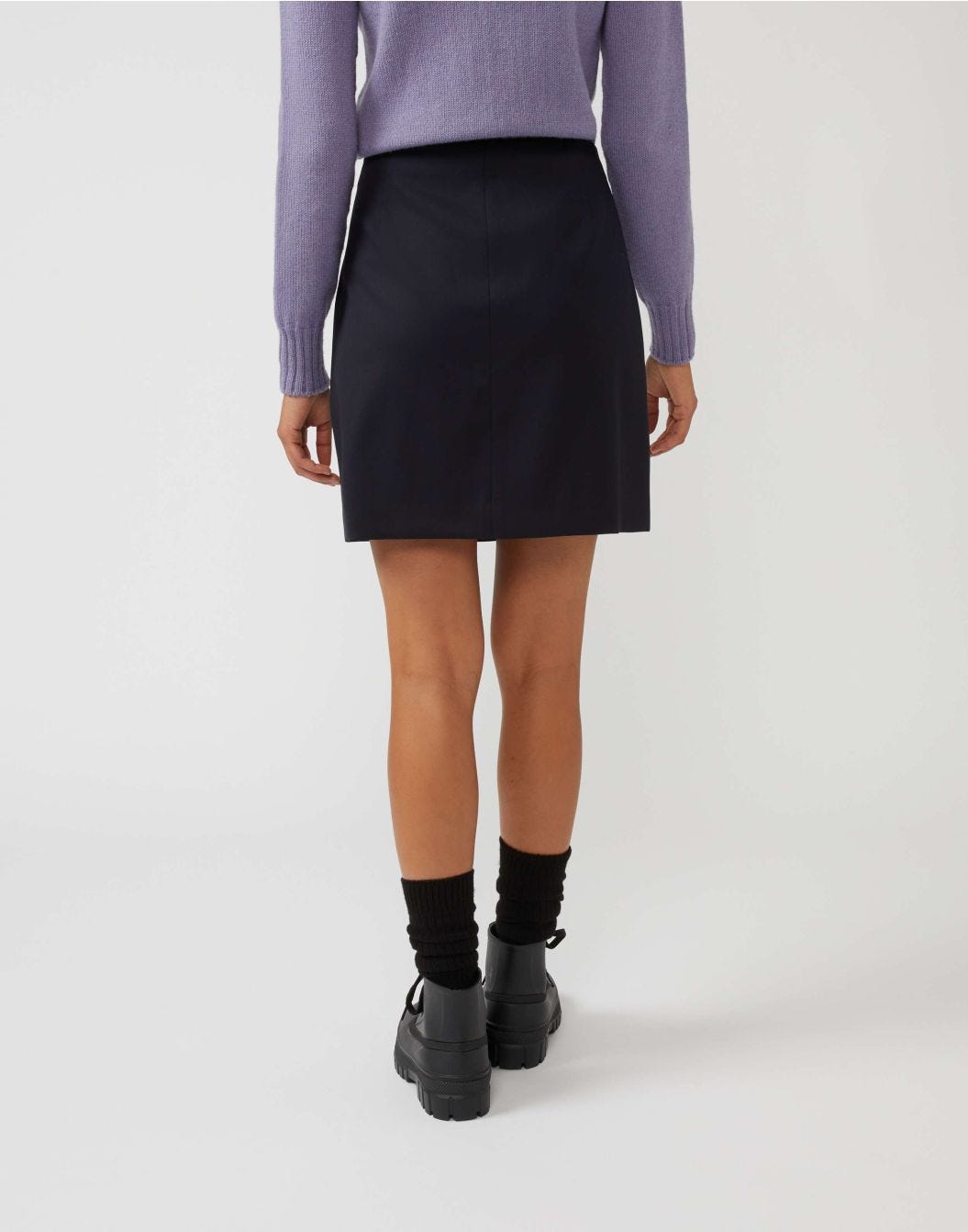 Blue woollen mini skirt with size-zip closure