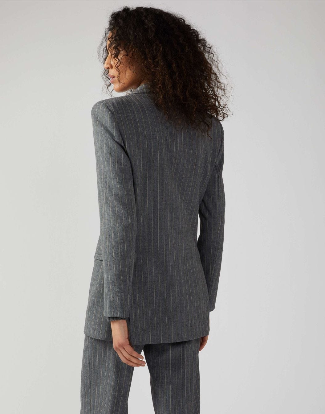 Single-breasted pinstripe jacket in grey and beige 