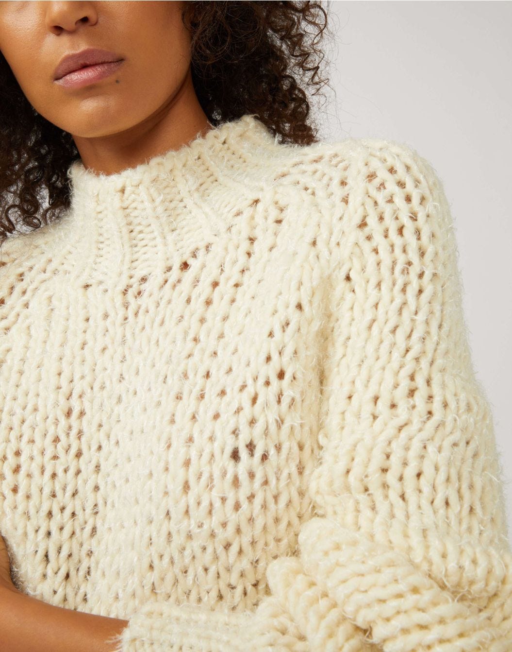 Chunky-knit sweater in white wool