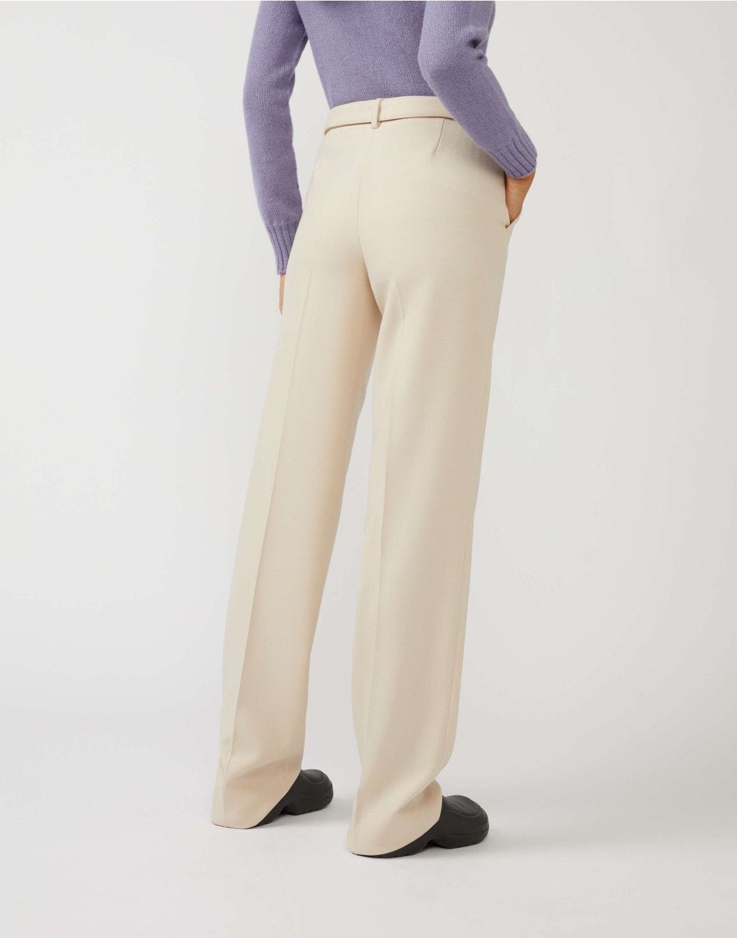 Pantalon droit avec ceinture en laine mélangée 
