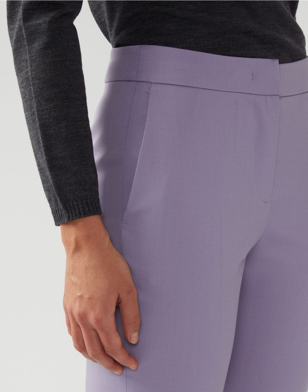 Bell-bottom trousers in cool lilac wool