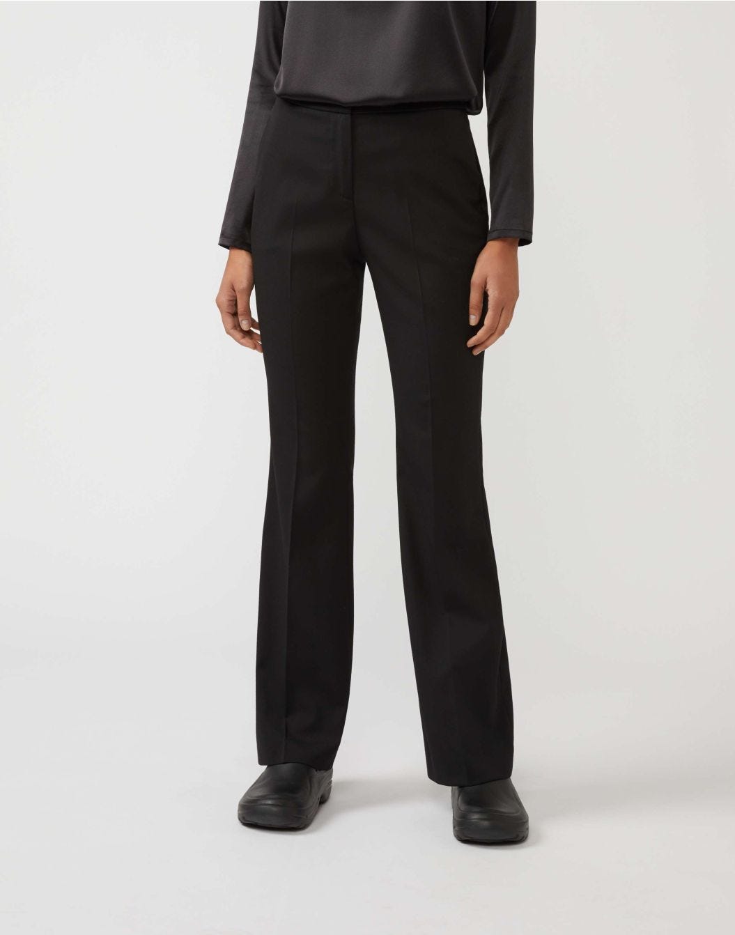 Bell-bottom trousers in cool black wool