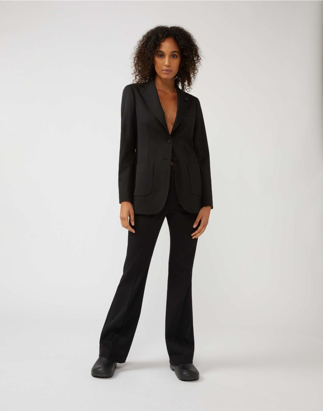 Bell-bottom trousers in cool black wool