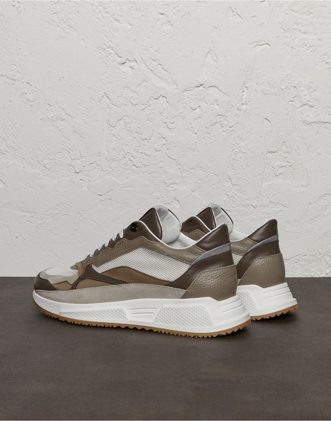 Beige calfskin and technical mesh sneakers - Ginza