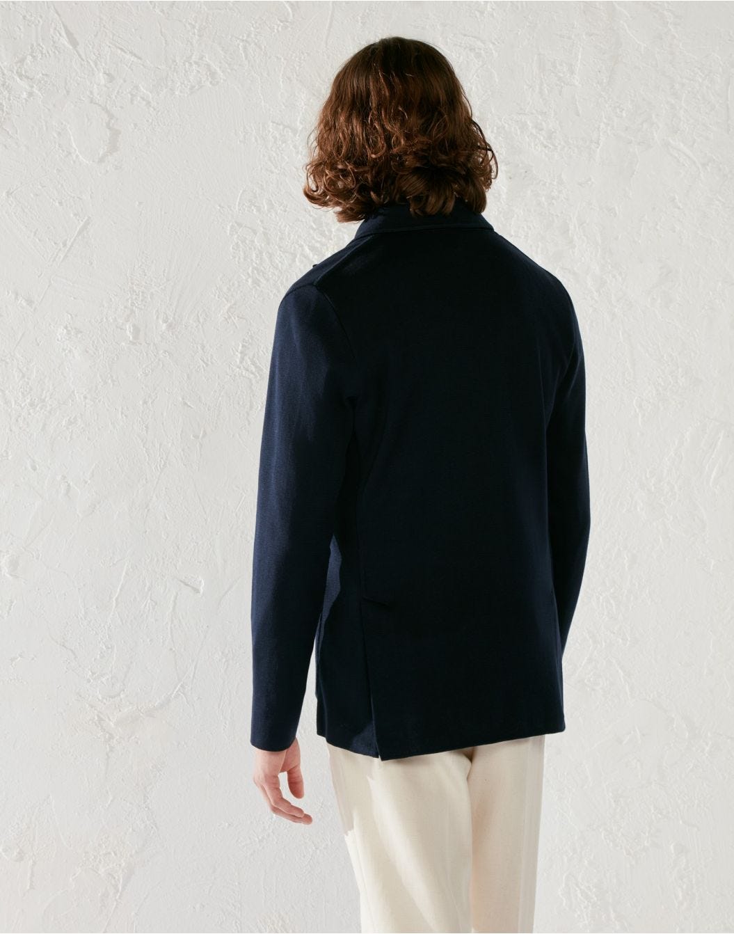 Extra-fine cotton double-breasted knit jacket