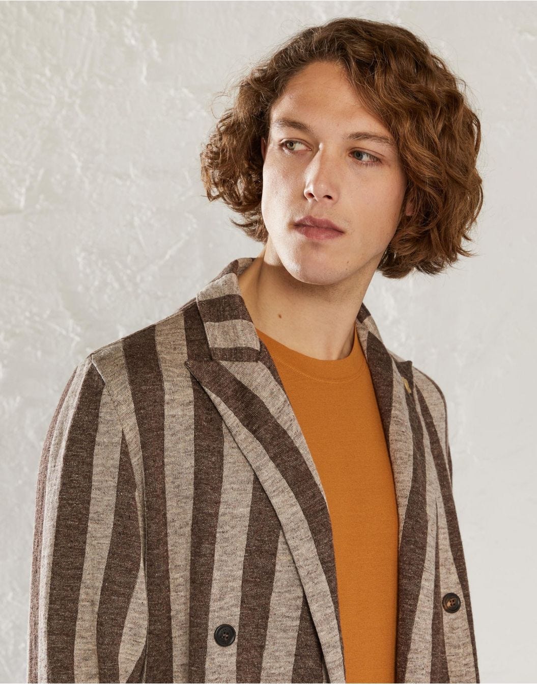 Melange linen double-breasted knit jacket