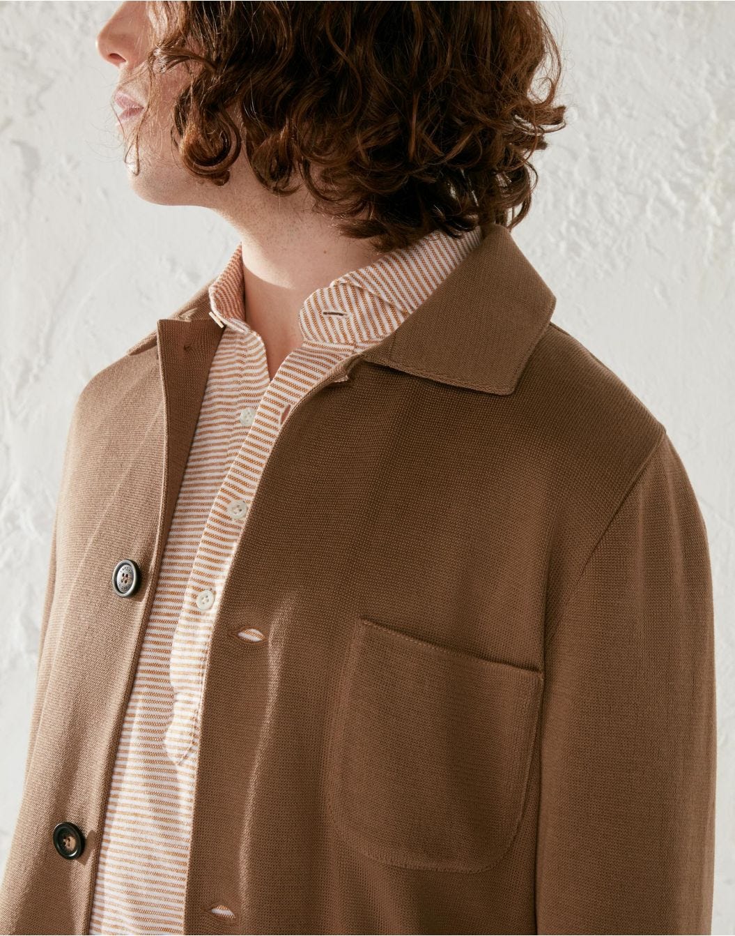 Extra-fine cotton camel knit jacket