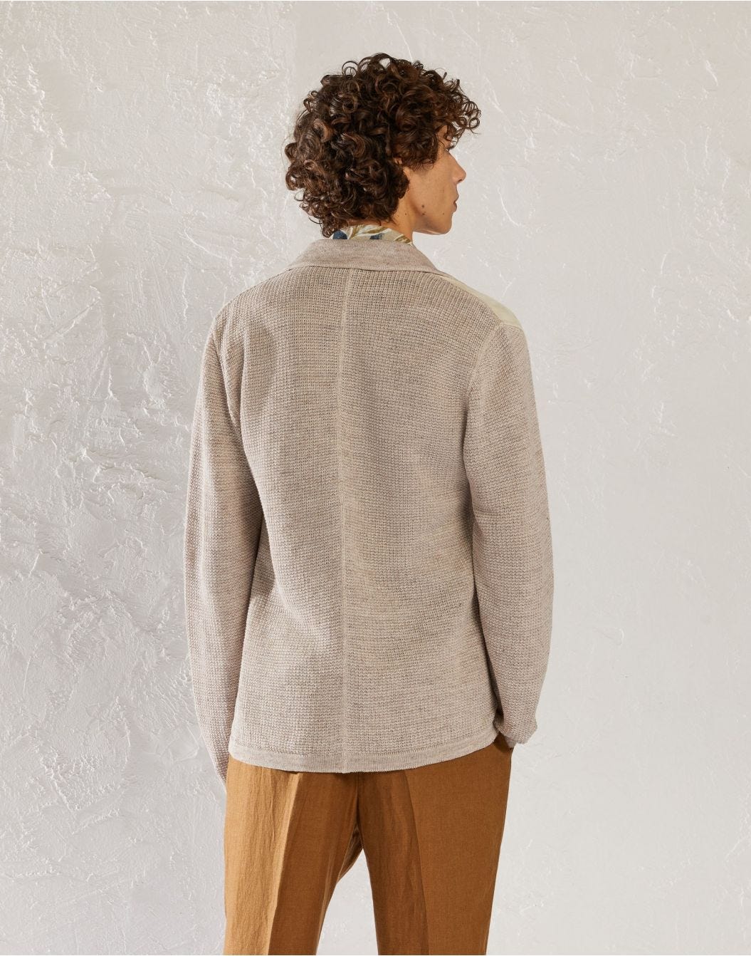 Linen knit jacket with suede details