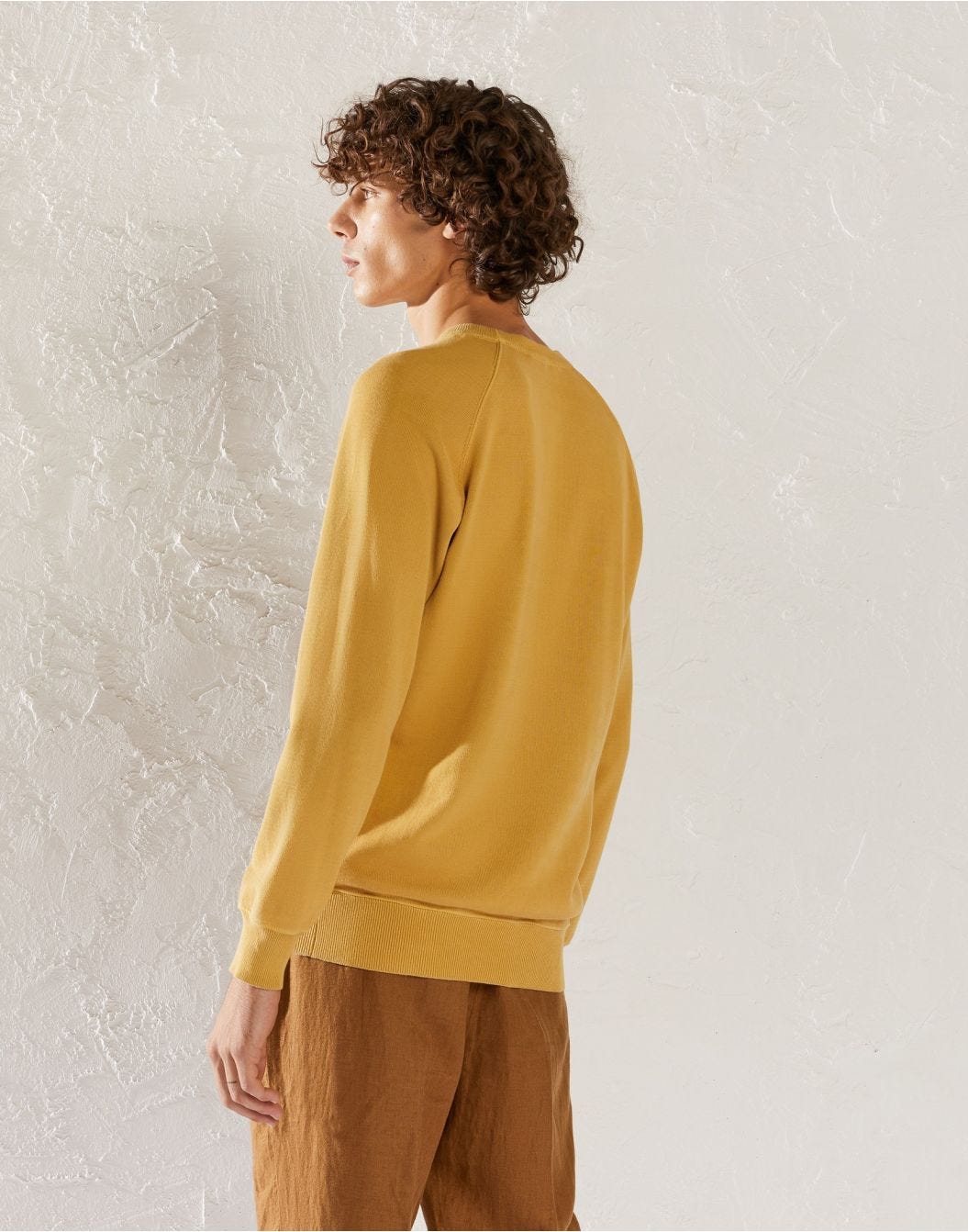 Yellow cotton crew-neck knit sweatshirt