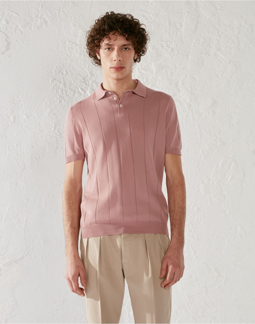 Pink cotton crêpe polo shirt