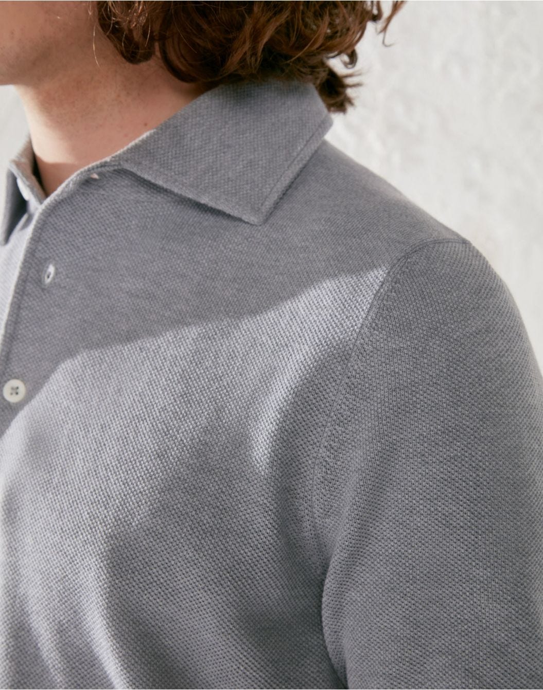 Grey cotton crêpe polo shirt