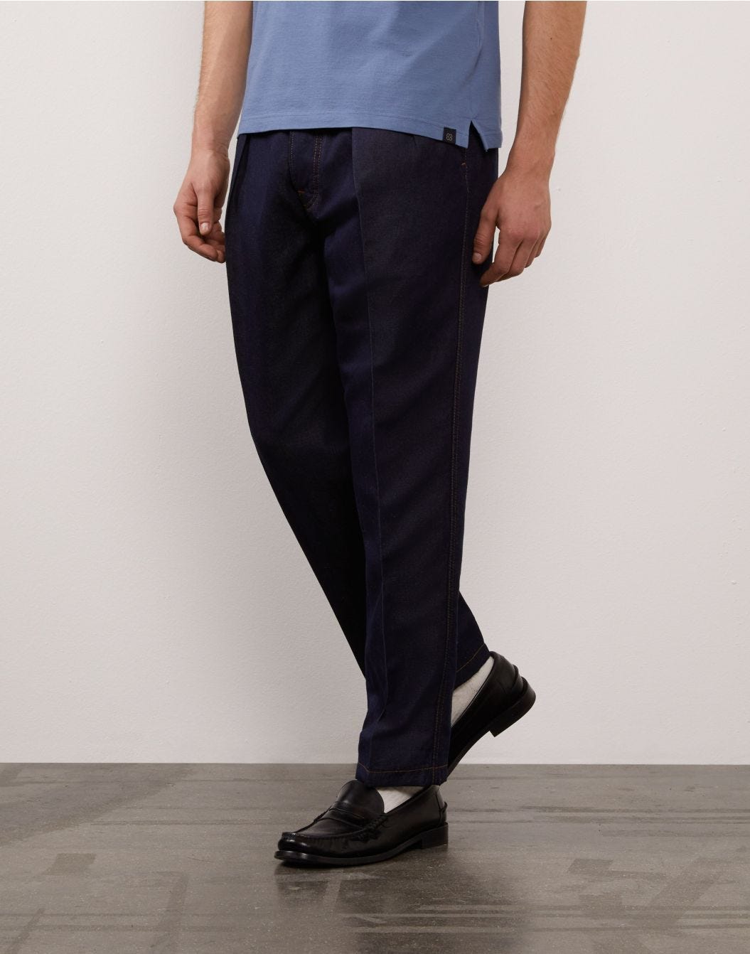Pantalone blu in lino effetto twill - Denim 01