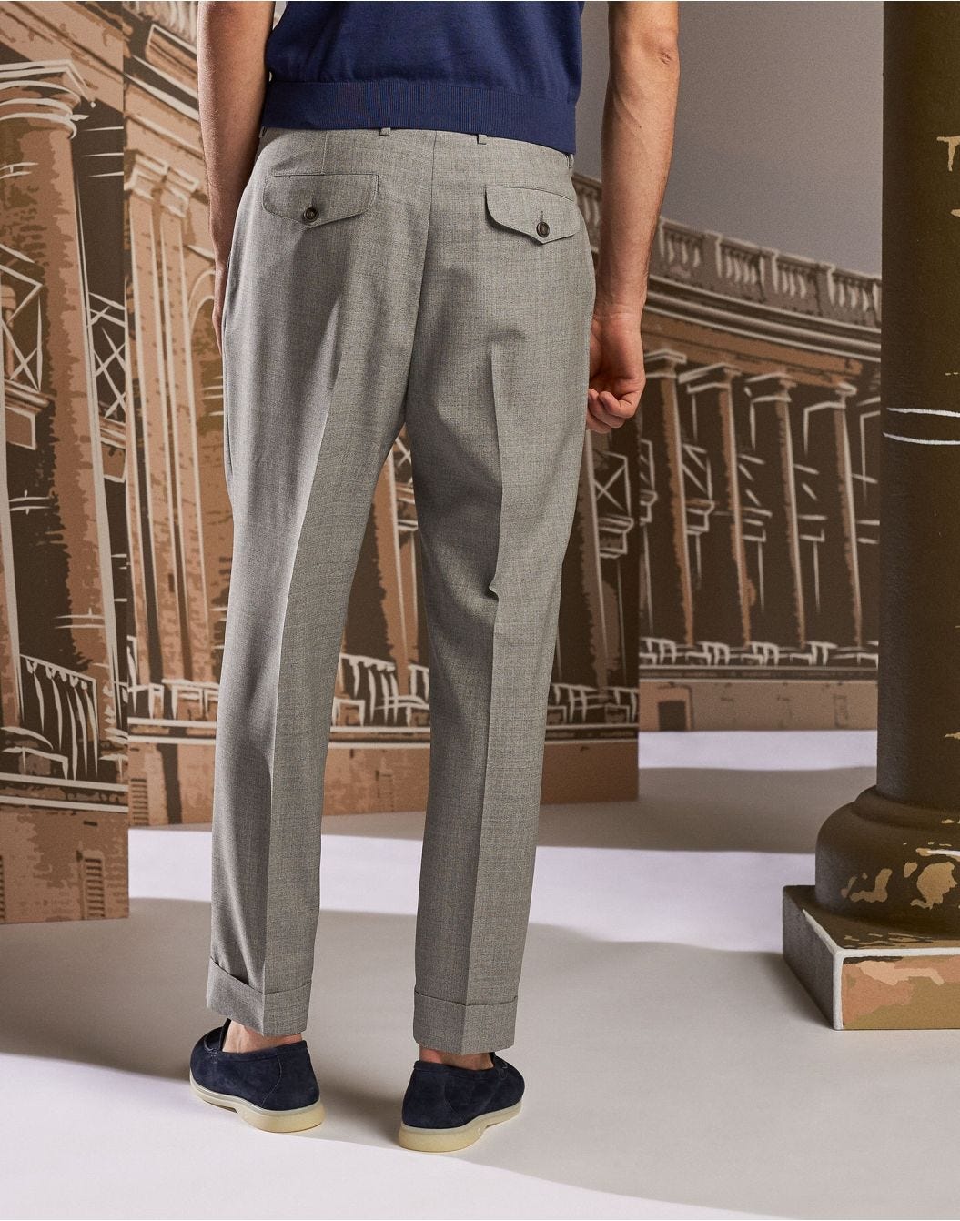 Gray rustic tropical-effect wool trousers - Luxor