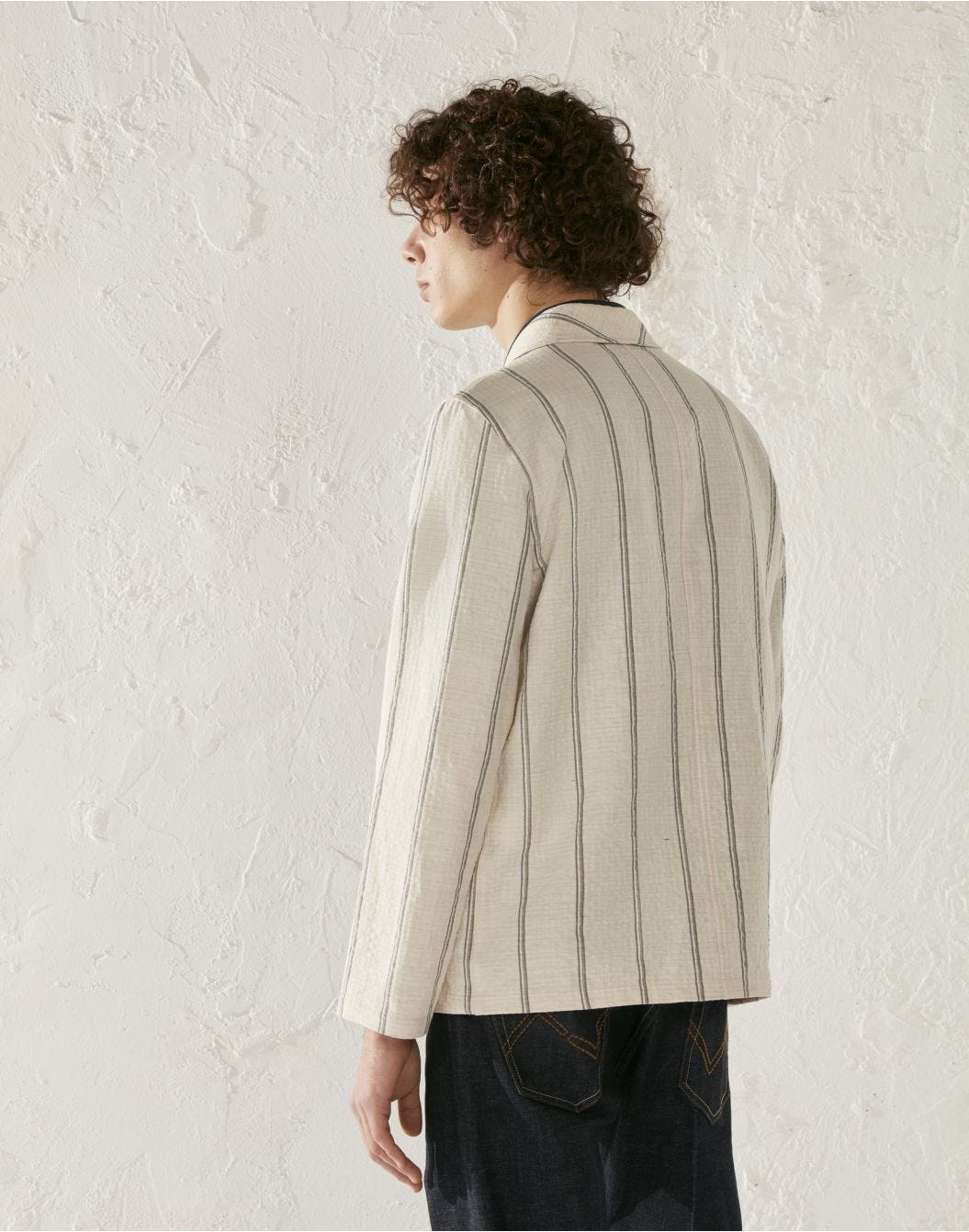 Multicolour-striped fabric shirt jacket