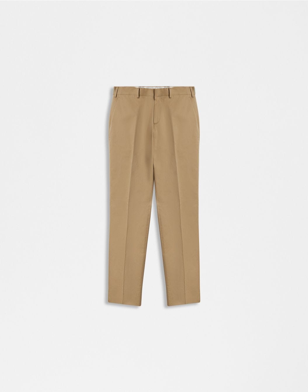 Hazelnut stretch cotton drill pleatless trousers