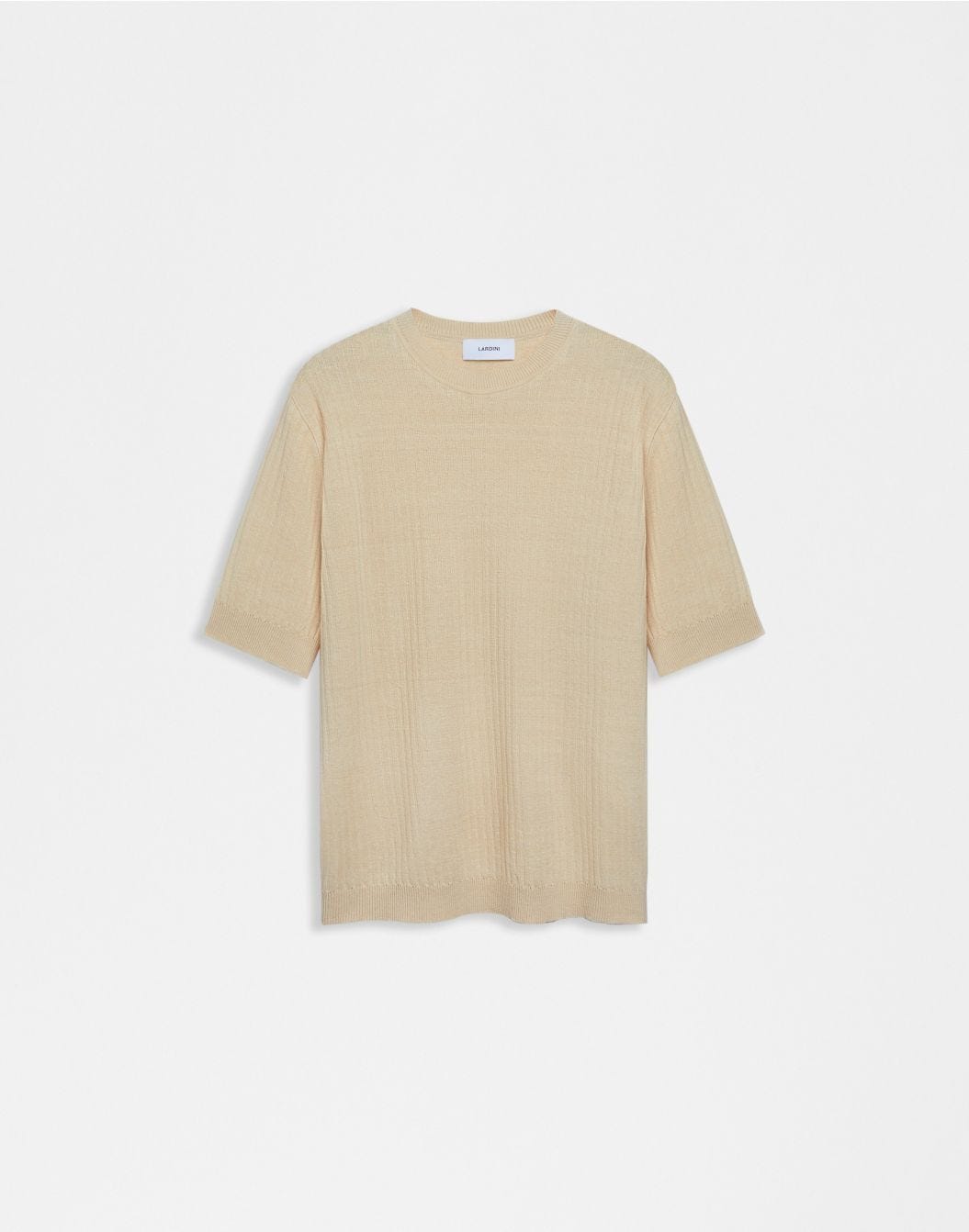 Cremefarbenes T-Shirt aus Leinen und Baumwolle mit Rippenmuster