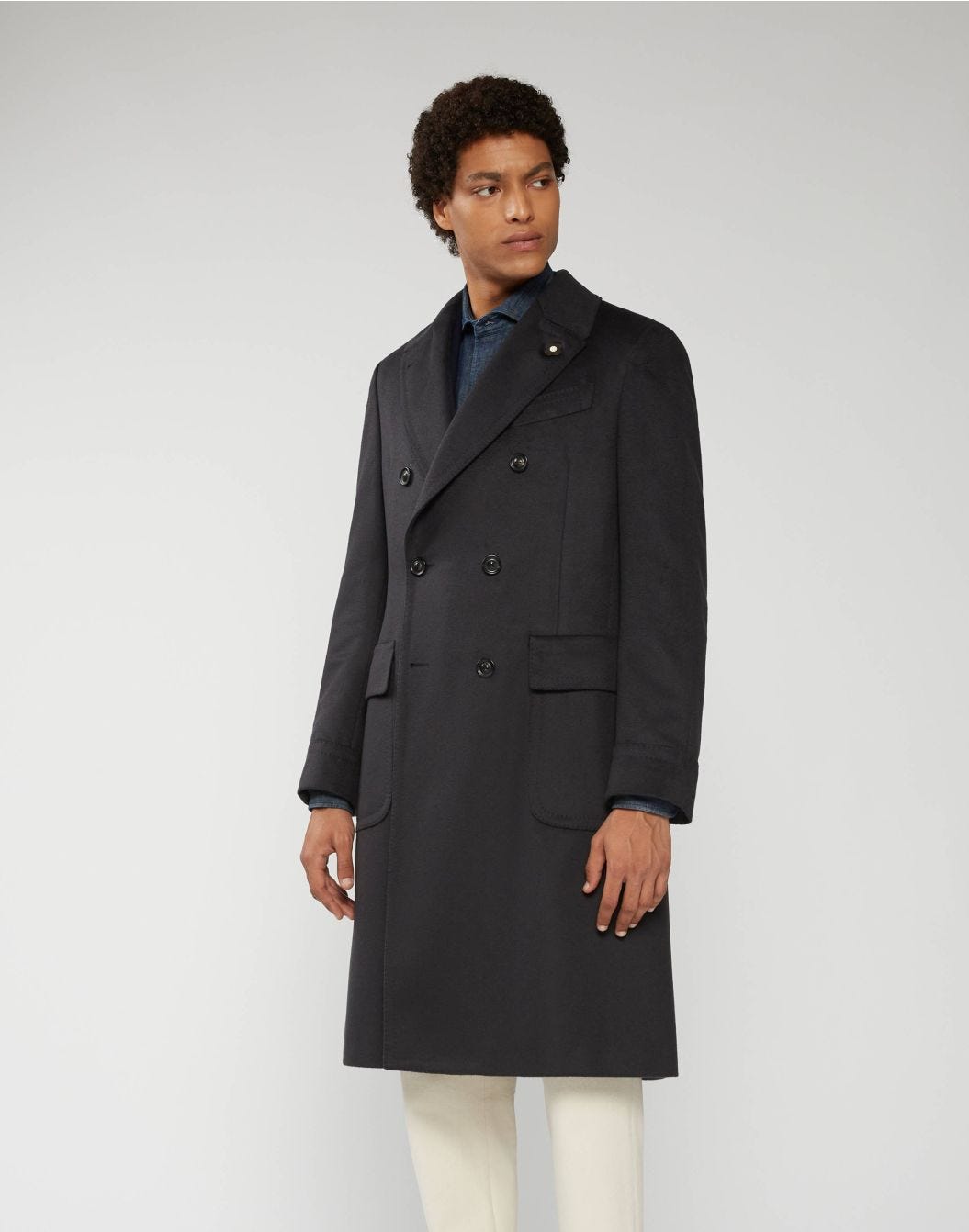 Double-breasted Ulster coat in pure recycled cashmere 