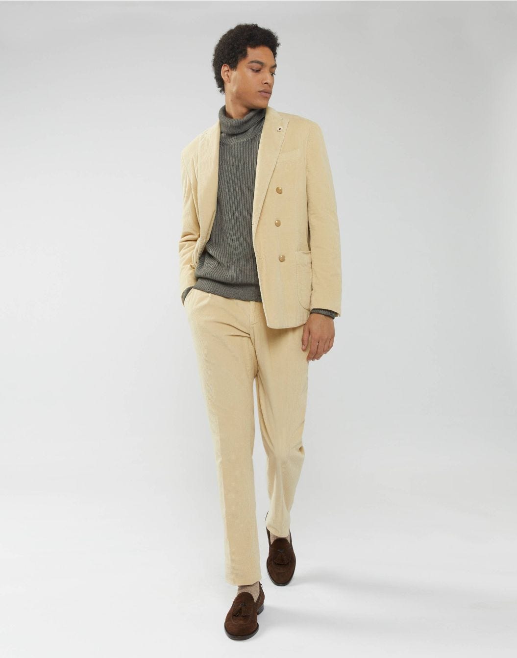 Suit in cream-coloured stretch corduroy - Supersoft