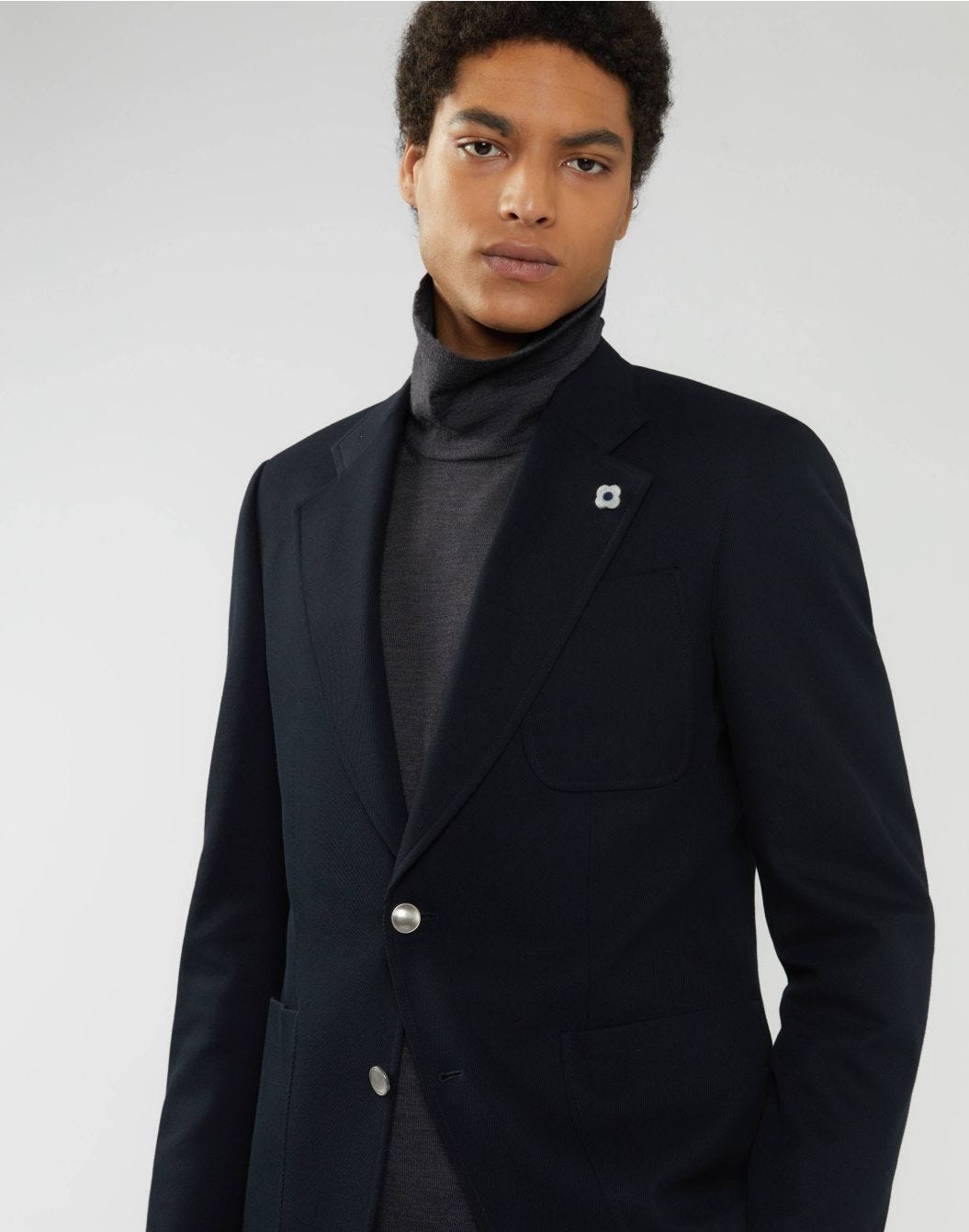 Blue woollen suit with a diagonal pattern - Attitude
