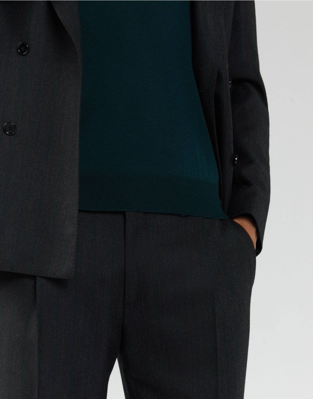 Double-breasted grey-and-green pinstripe suit - Supersoft