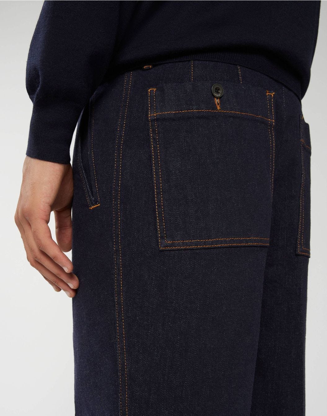 Blue workwear trousers with a button fly - Denim 01