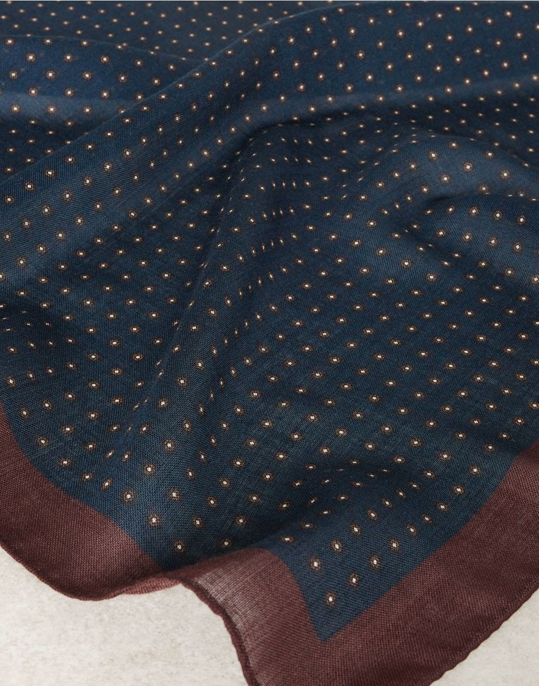 Gauzy-wool scarf in a blue-and-brown pattern